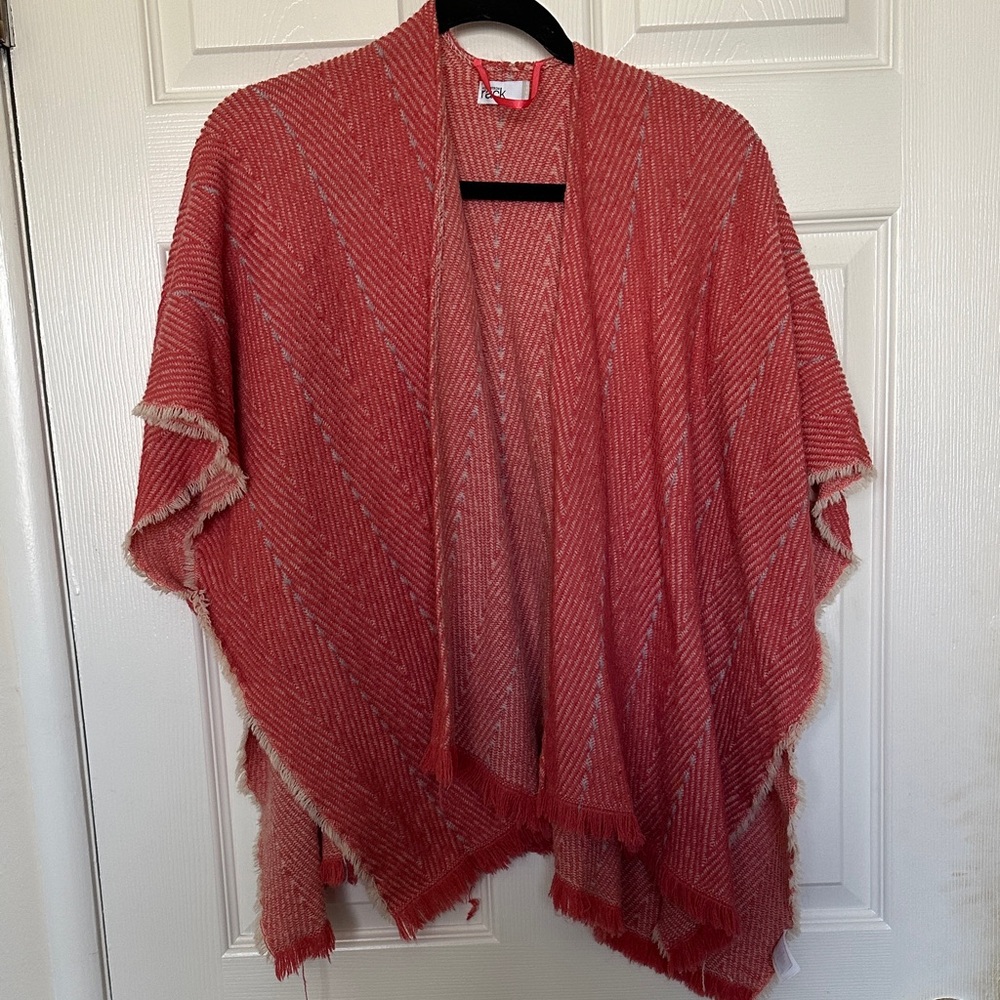 Elegant Coral Poncho Sweater